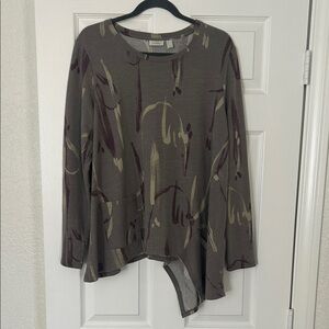 LOGO by Lori Goldstein Asymmetrical Hem Top - Brown and Olive
